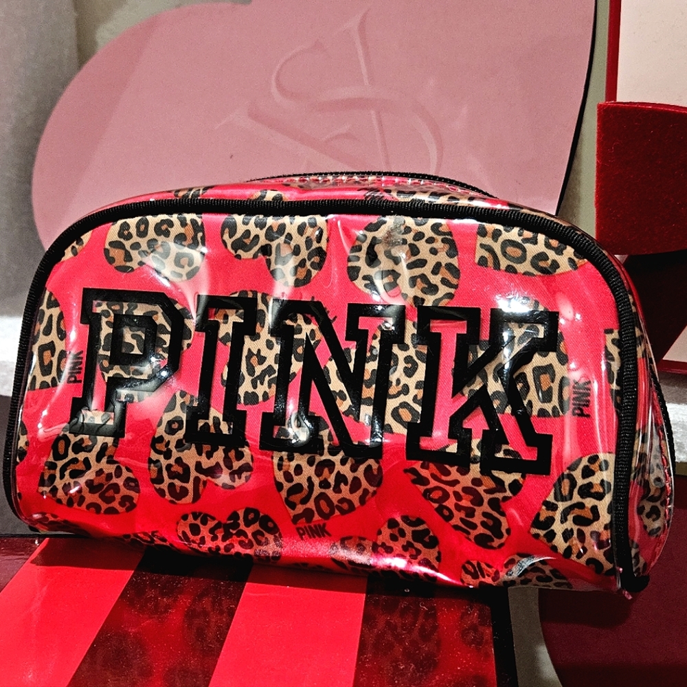 Vintage Victoria's Secret VS PINK Leopard Cheetah Makeup Bag / case